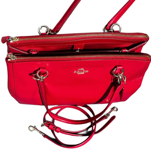 Coach Christie Carryall Leave Red Smooth Leather Satchel Removable Strap 14” - Picture 3 of 14